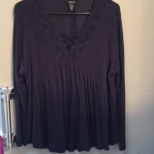 Torrid 00 Navy Blue Long Sleeved Babydoll Top